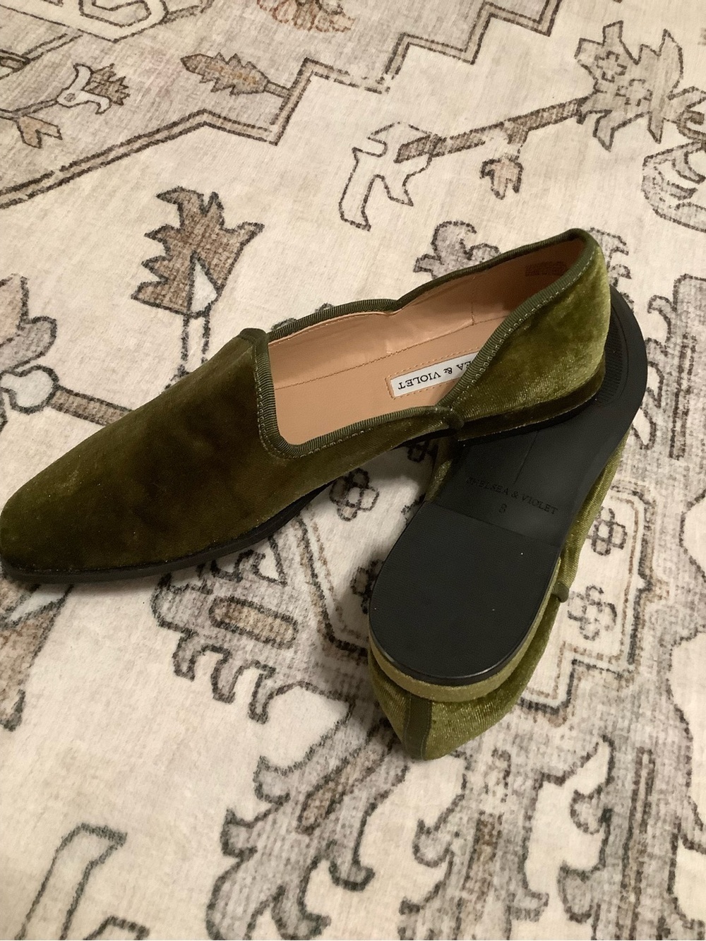 Chelsea & Violet Olive Green Velvet Slip-On Flats - Picture 6 of 6